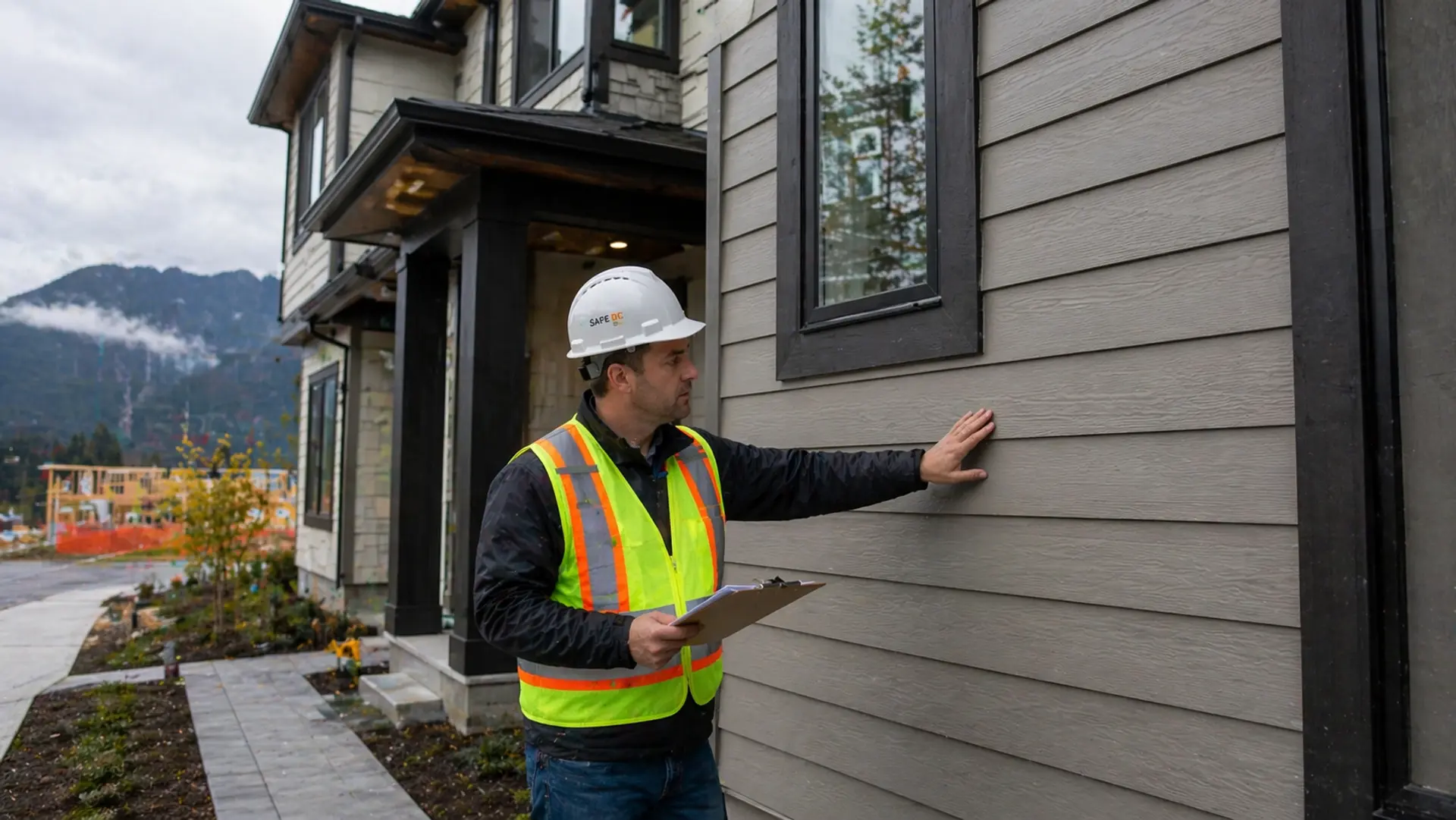 BC contractor inspecting a new home exterior for 2-5-10 warranty coverage