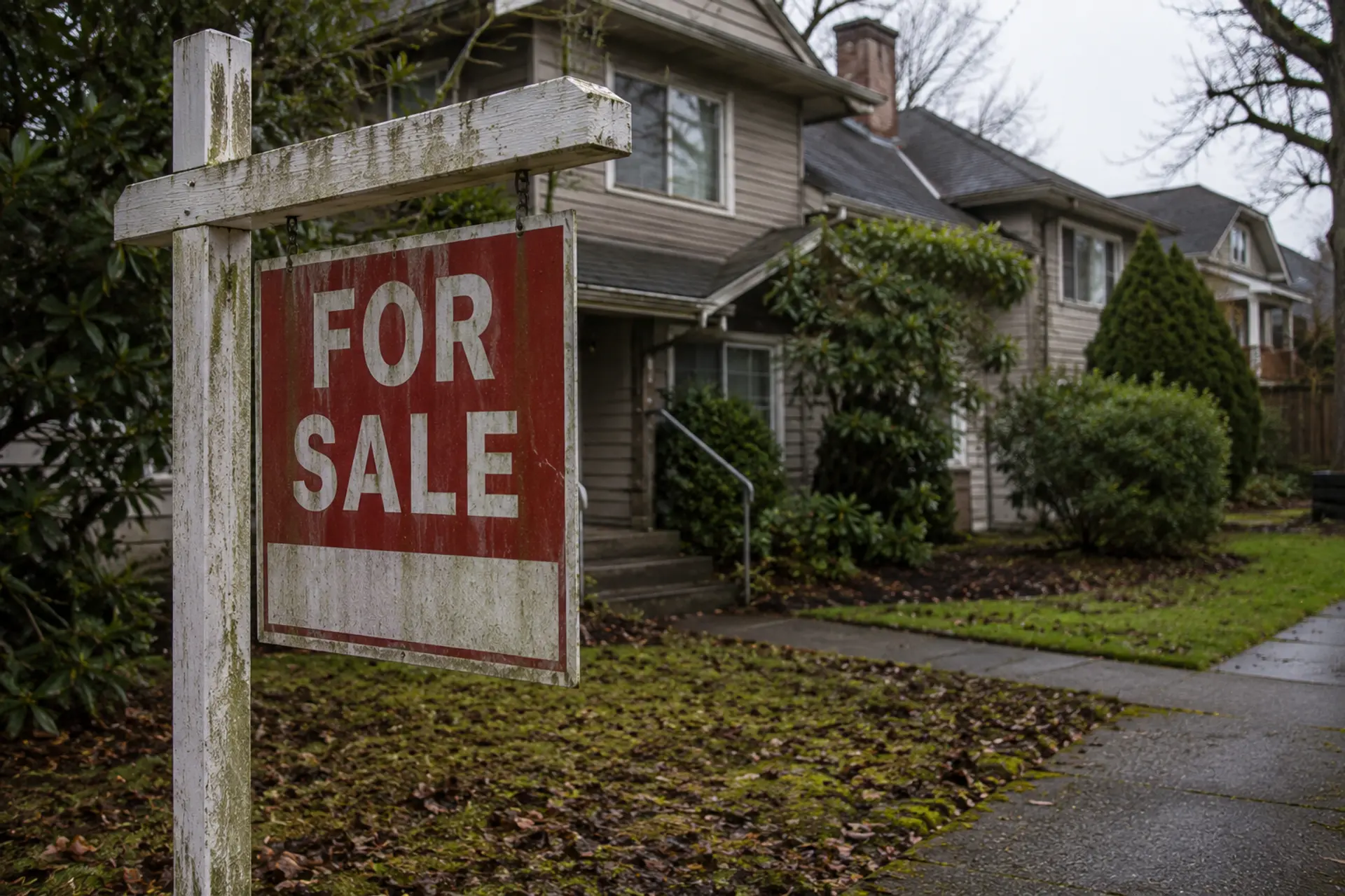 For Sale sign weathered BC long days on market