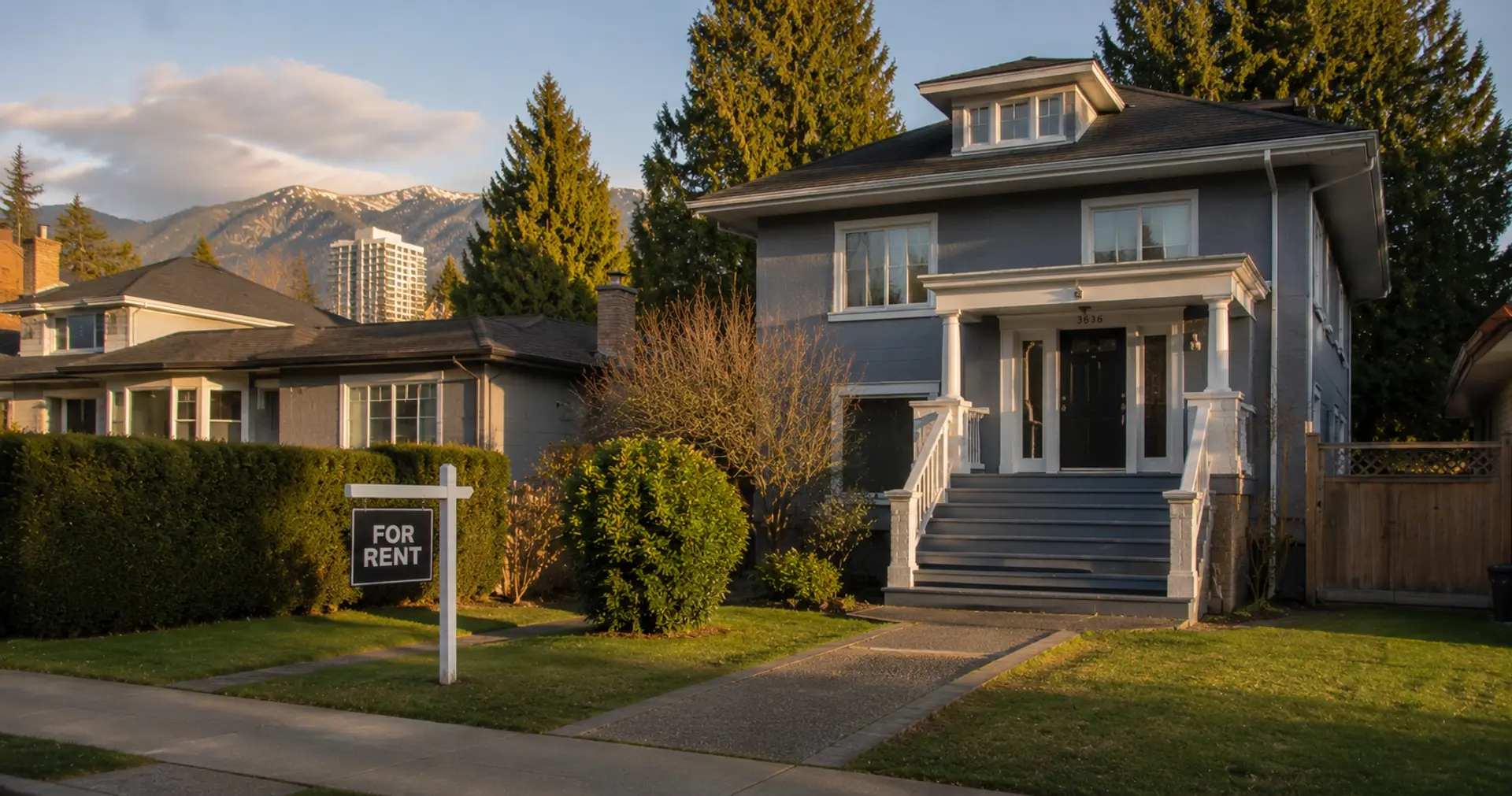 BC rental property exterior with for rent sign Burnaby