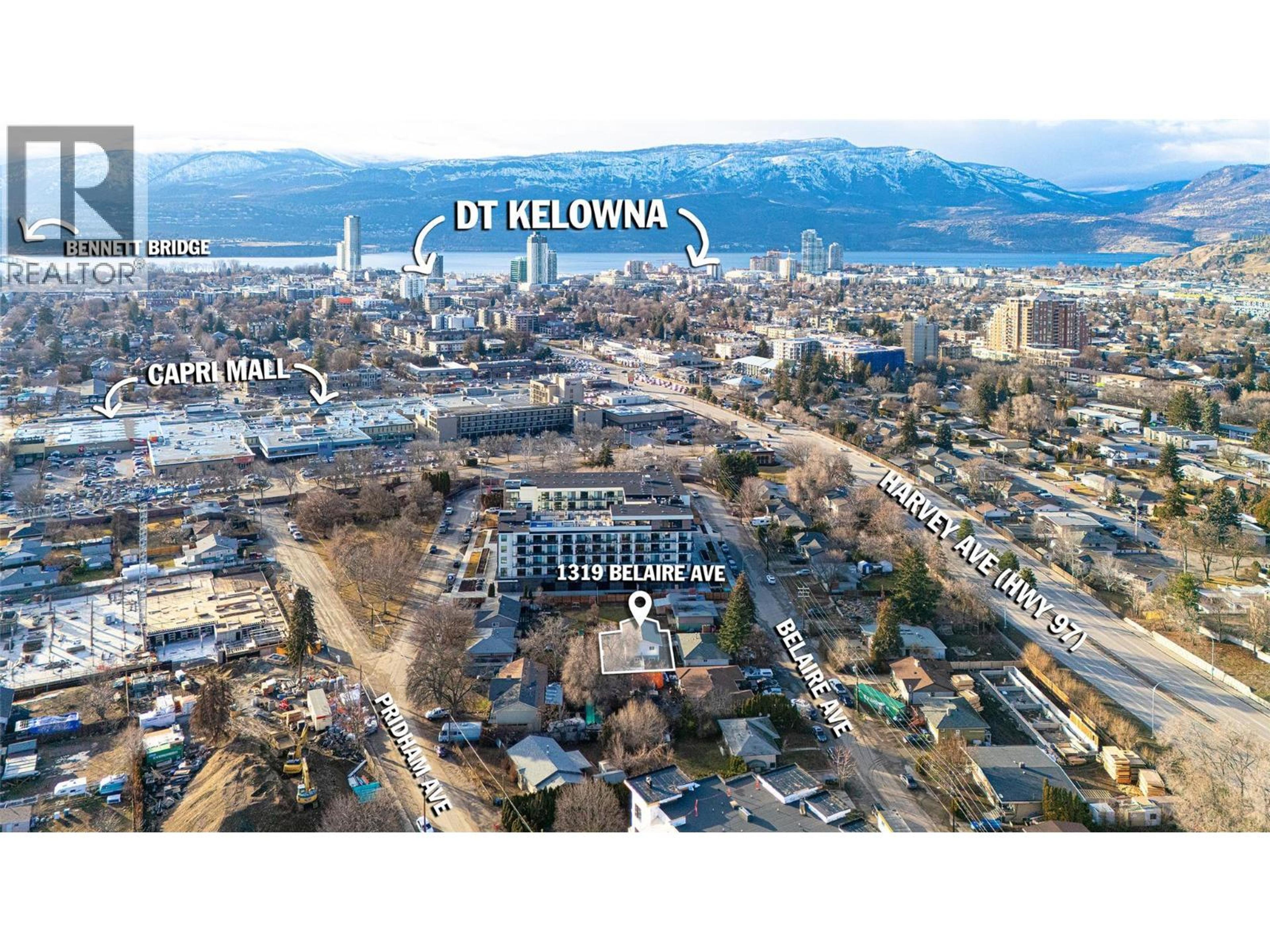 1319 Belaire Avenue, Kelowna - Exteriors - Drone/Aerial View, Marked/Pin, Full Complex View - Photo 3