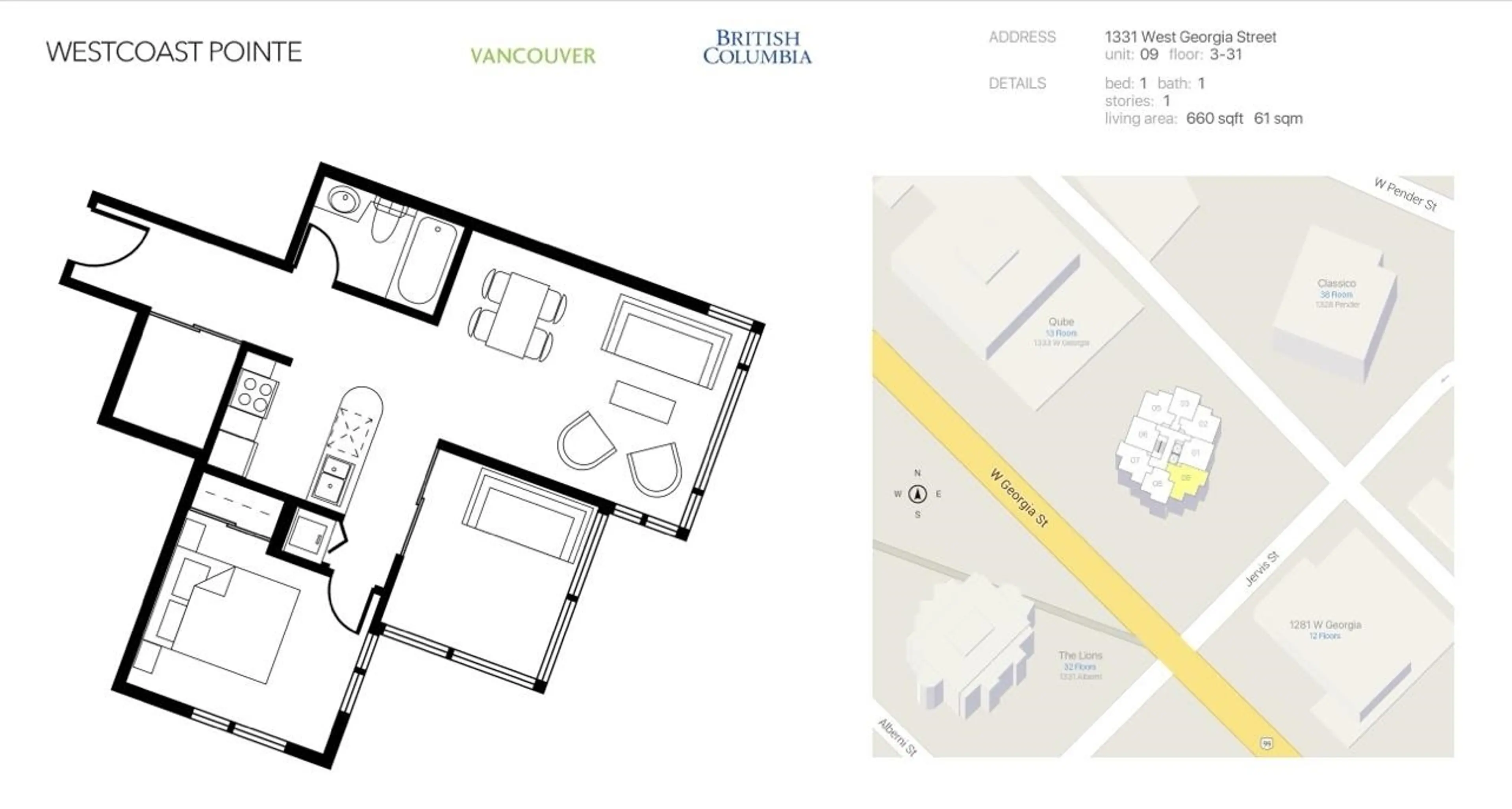 Property at #909 1331 W GEORGIA STREET, Vancouver, BC